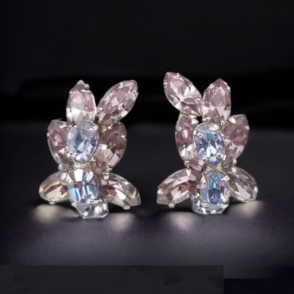 Vintage Lilac Purple Rhinestone Sherman Screw Back Earrings